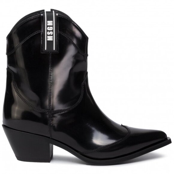 NEW Msgm Tonchetto Women's Glossy Ankle Cowboy Boots Black - Picture 3 of 14